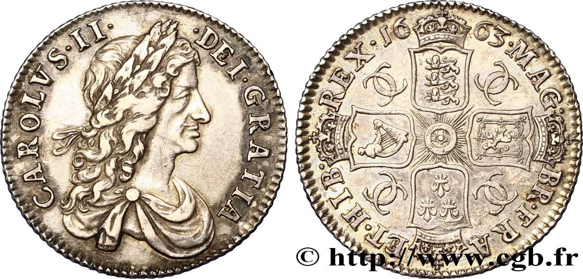 ENGLAND - KINGDOM OF ENGLAND - CHARLES II Shilling 1663 Londres AU/AU