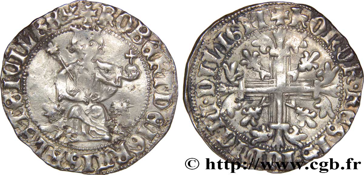 ITALY - KINGDOM OF NAPLES - ROBERT OF ANJOU Carlin d argent, gillat ou robert n.d. Naples XF