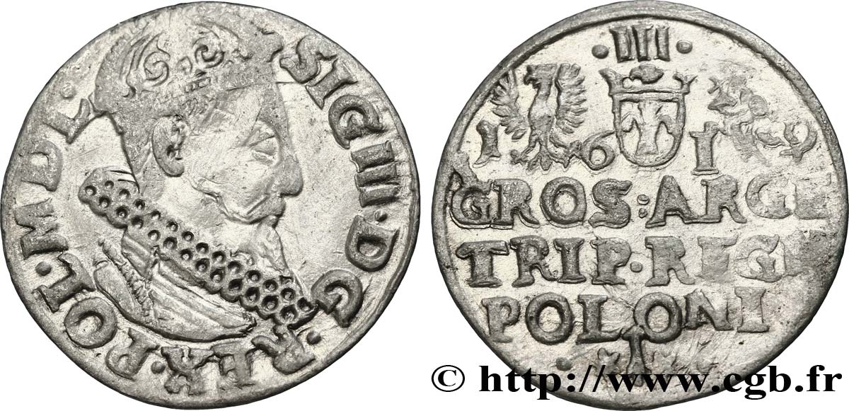 POLONIA - SIGISMUNDO III VASA Trois groschen ou trojak koronny 1619 Cracovie MBC