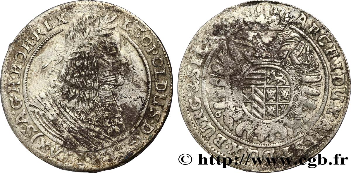 GERMANY - HOLY ROMAN EMPIRE - LEOPOLD I (Leopold Ignaz Joseph Balthasar Felician) 15 Kreuzer 1662 Breslau VF