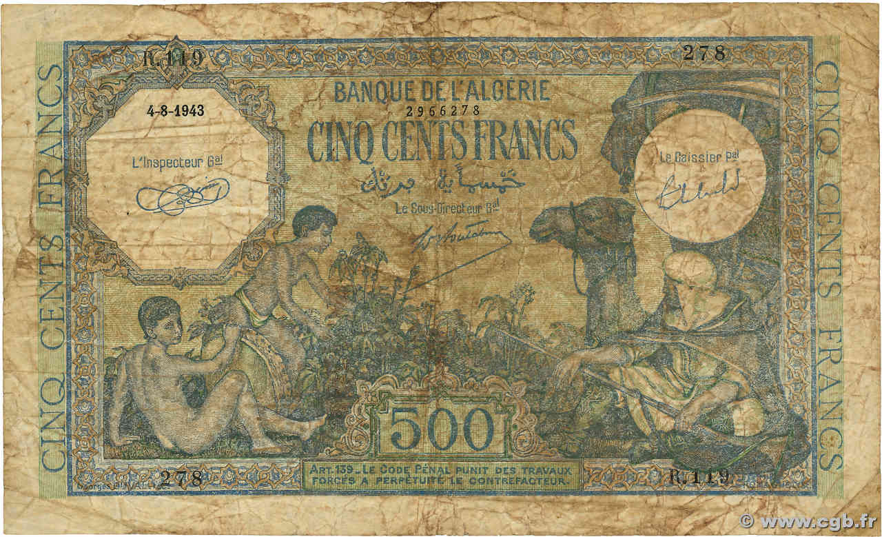 500 Francs ARGELIA  1943 P.093 MC
