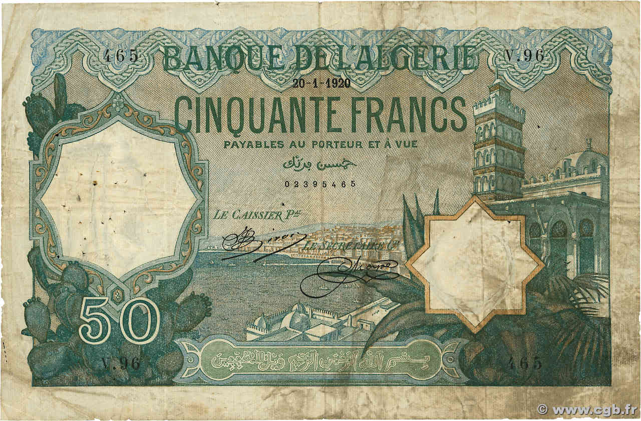 50 Francs ARGELIA  1920 P.080a RC+