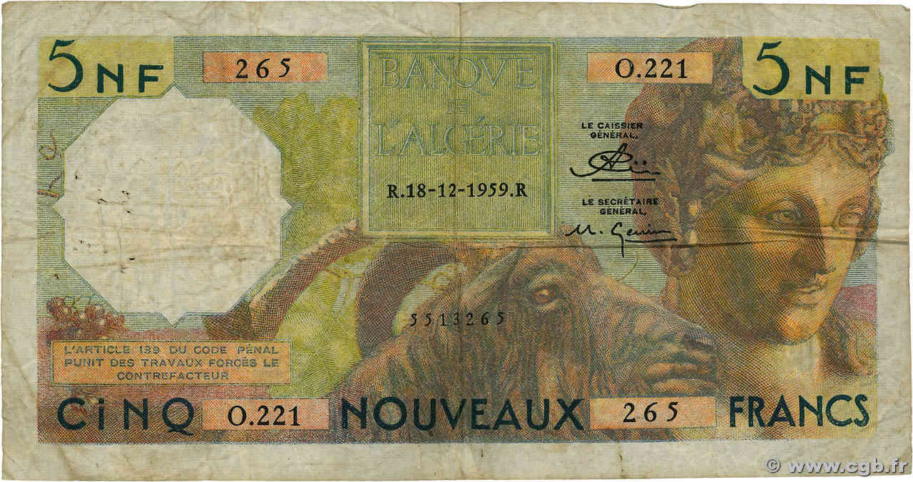 5 Nouveaux Francs ARGELIA  1959 P.118a RC