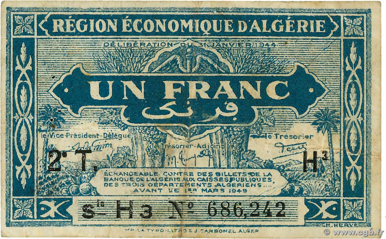 1 Franc ALGERIEN  1944 P.101 SS