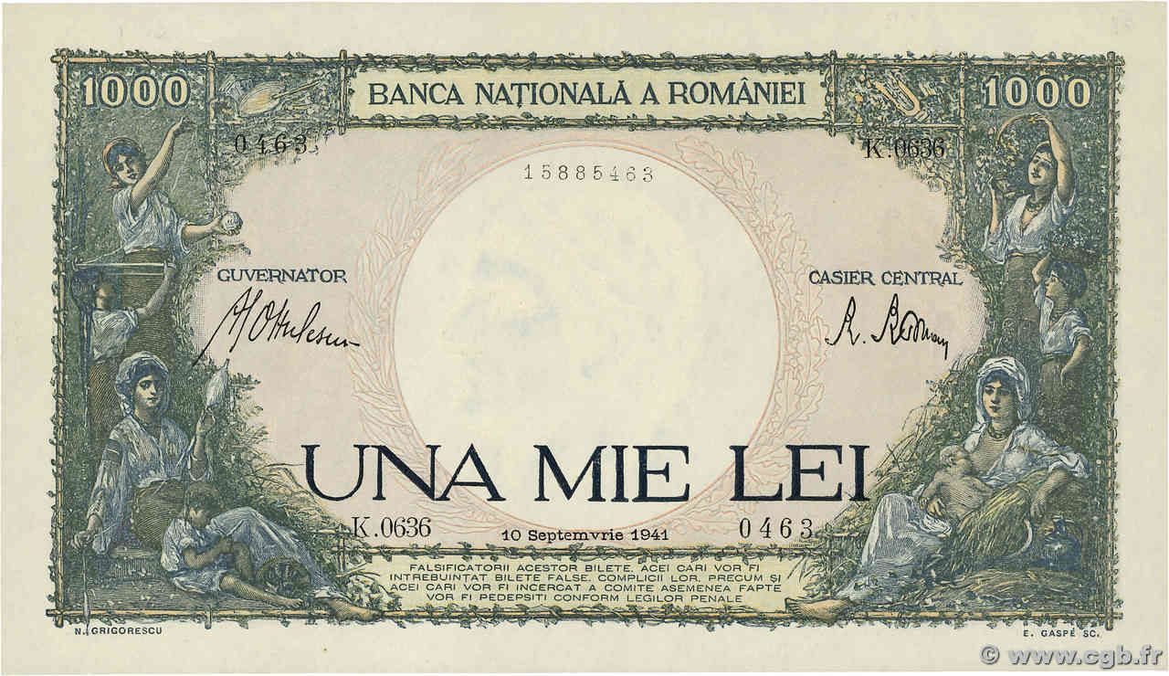 1000 Lei ROMANIA  1941 P.052a q.FDC