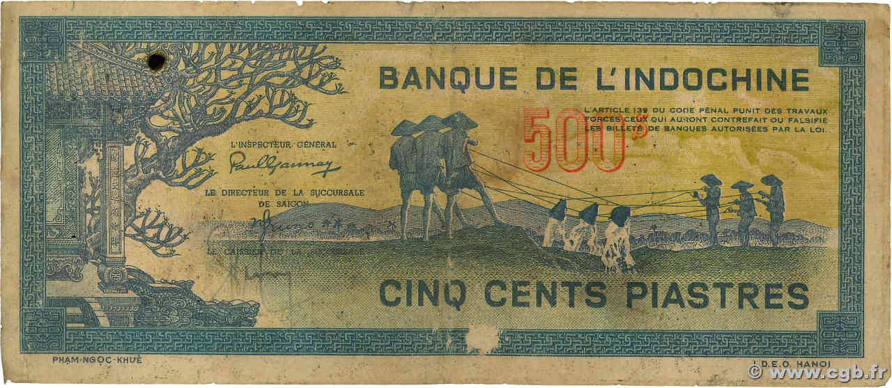 500 Piastres bleu INDOCINA FRANCESE  1944 P.068 B