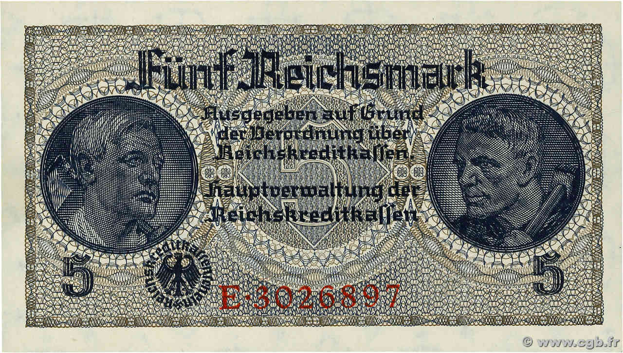 5 Reichsmark ALLEMAGNE  1940 P.R138a NEUF