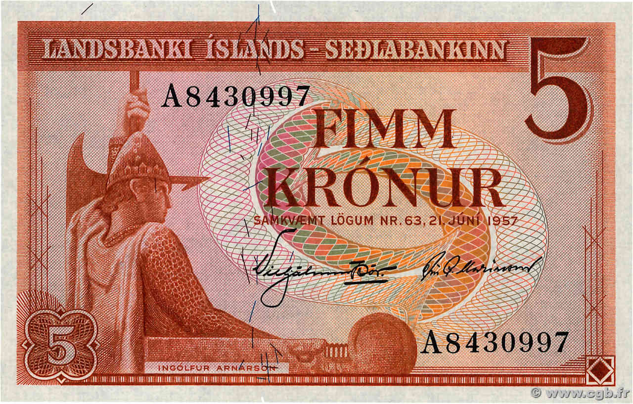 5 Kronur ISLANDE  1957 P.37b NEUF