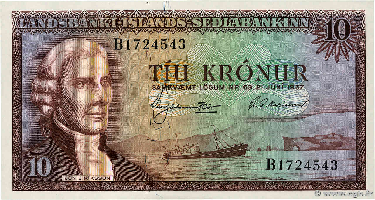 10 Kronur ISLANDE  1957 P.38a NEUF