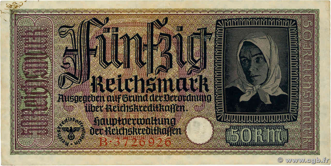 50 Reichsmark ALLEMAGNE  1940 P.R140 SUP