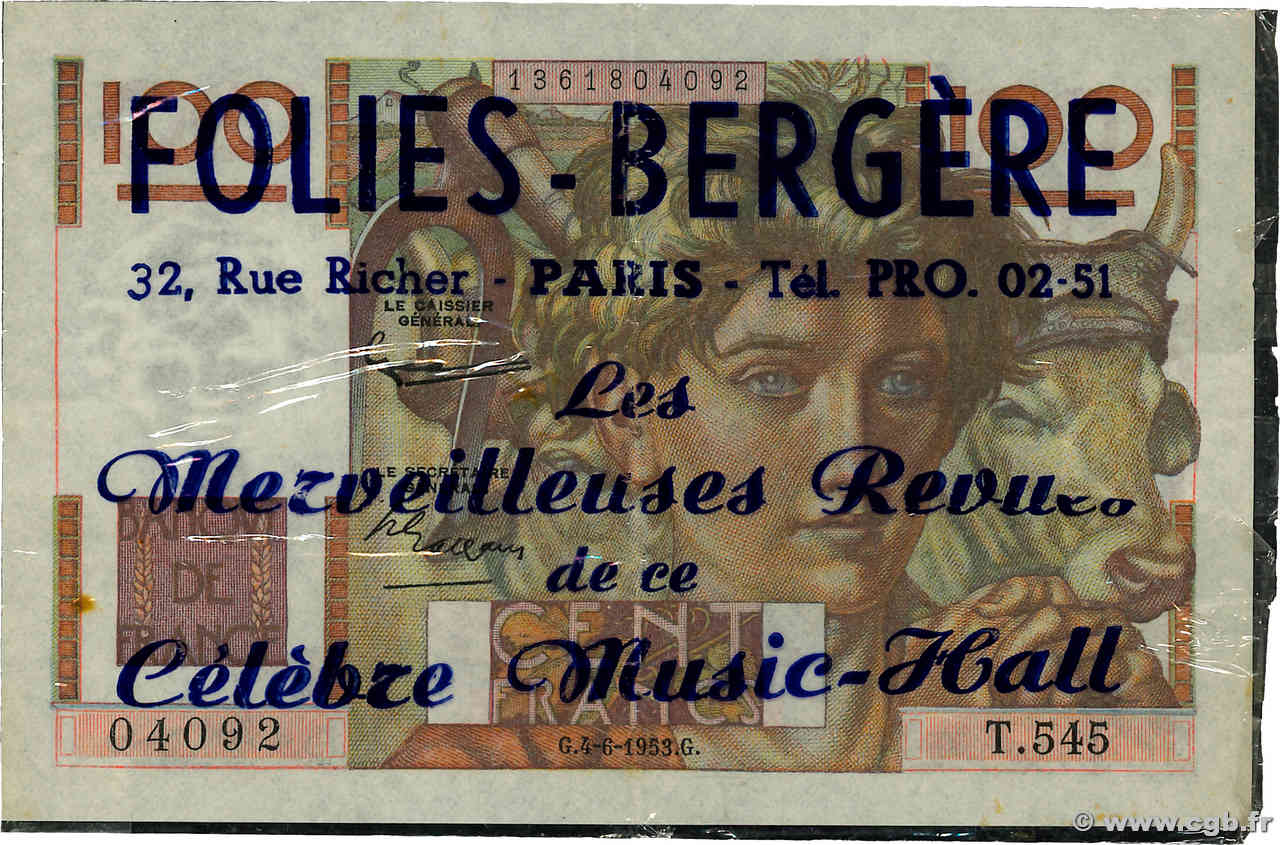 100 Francs JEUNE PAYSAN Publicitaire FRANCE  1953 F.28.37 pr.SUP