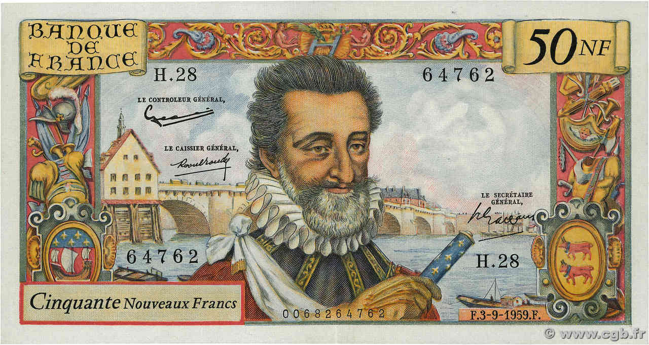 50 Nouveaux Francs HENRI IV FRANCE  1959 F.58.03 TTB+