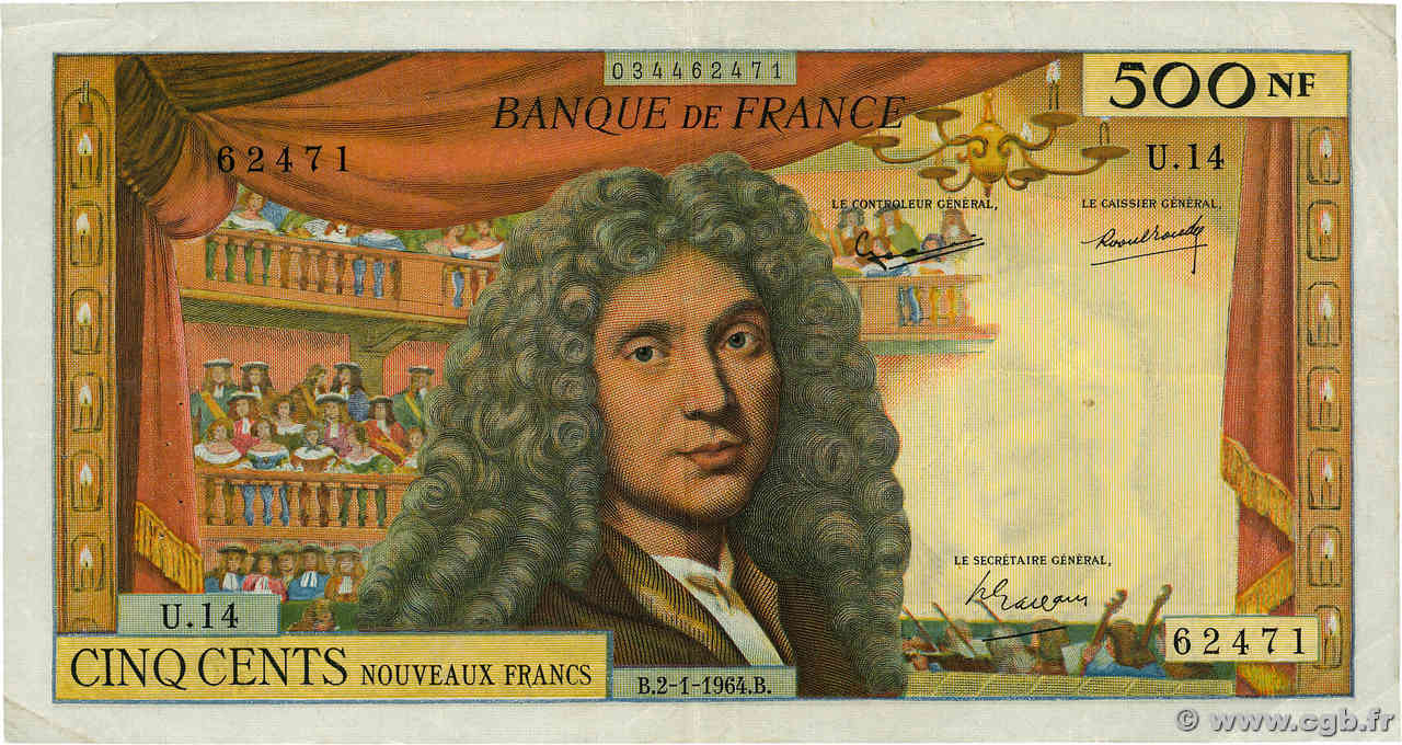 500 Nouveaux Francs MOLIÈRE FRANCE  1964 F.60.06 VF-