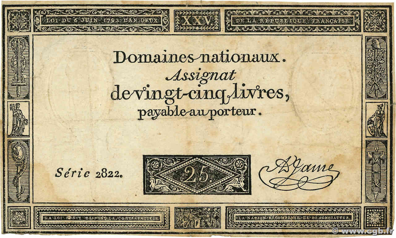 25 Livres FRANKREICH  1793 Ass.43a S