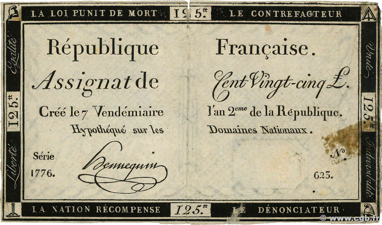 125 Livres FRANKREICH  1793 Ass.44a S