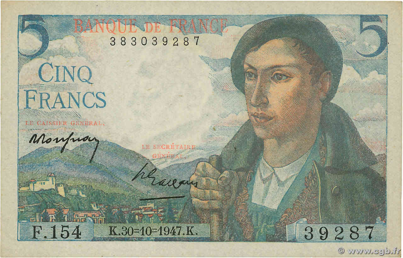 5 Francs BERGER FRANCIA  1947 F.05.07 q.FDC