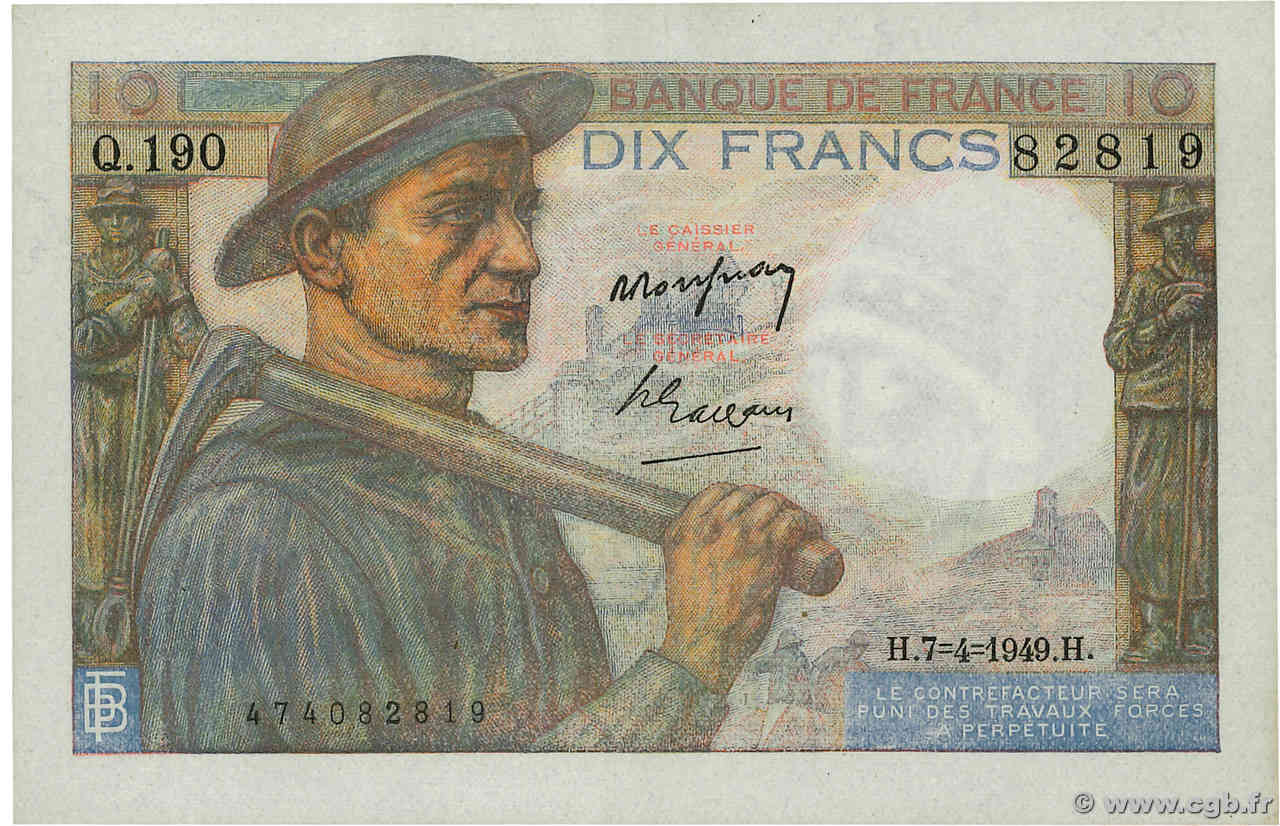 10 Francs MINEUR FRANKREICH  1949 F.08.21 fST