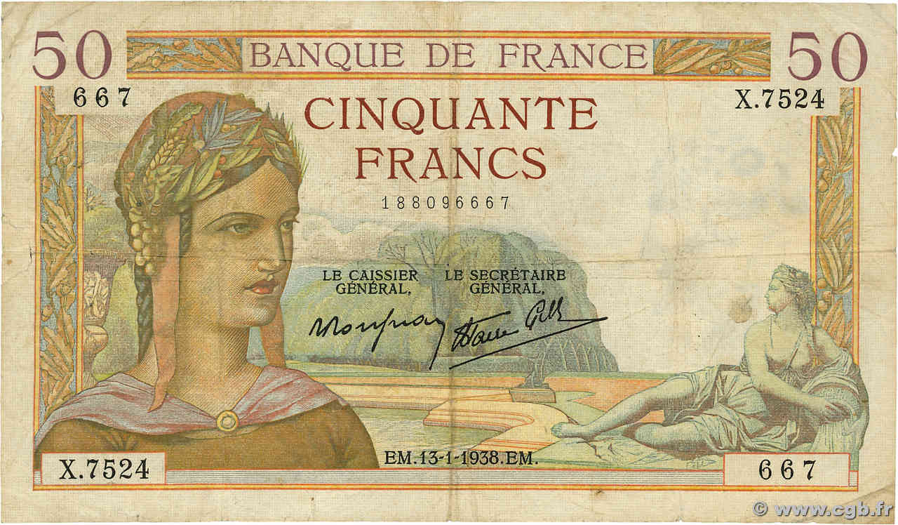 50 Francs CÉRÈS modifié FRANKREICH  1938 F.18.07 SGE