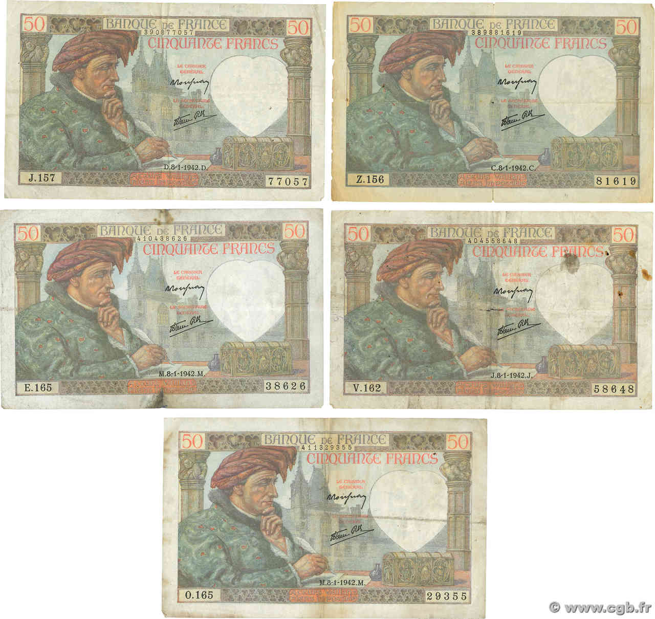 50 Francs JACQUES CŒUR Lot FRANCE  1942 F.19.18 TB