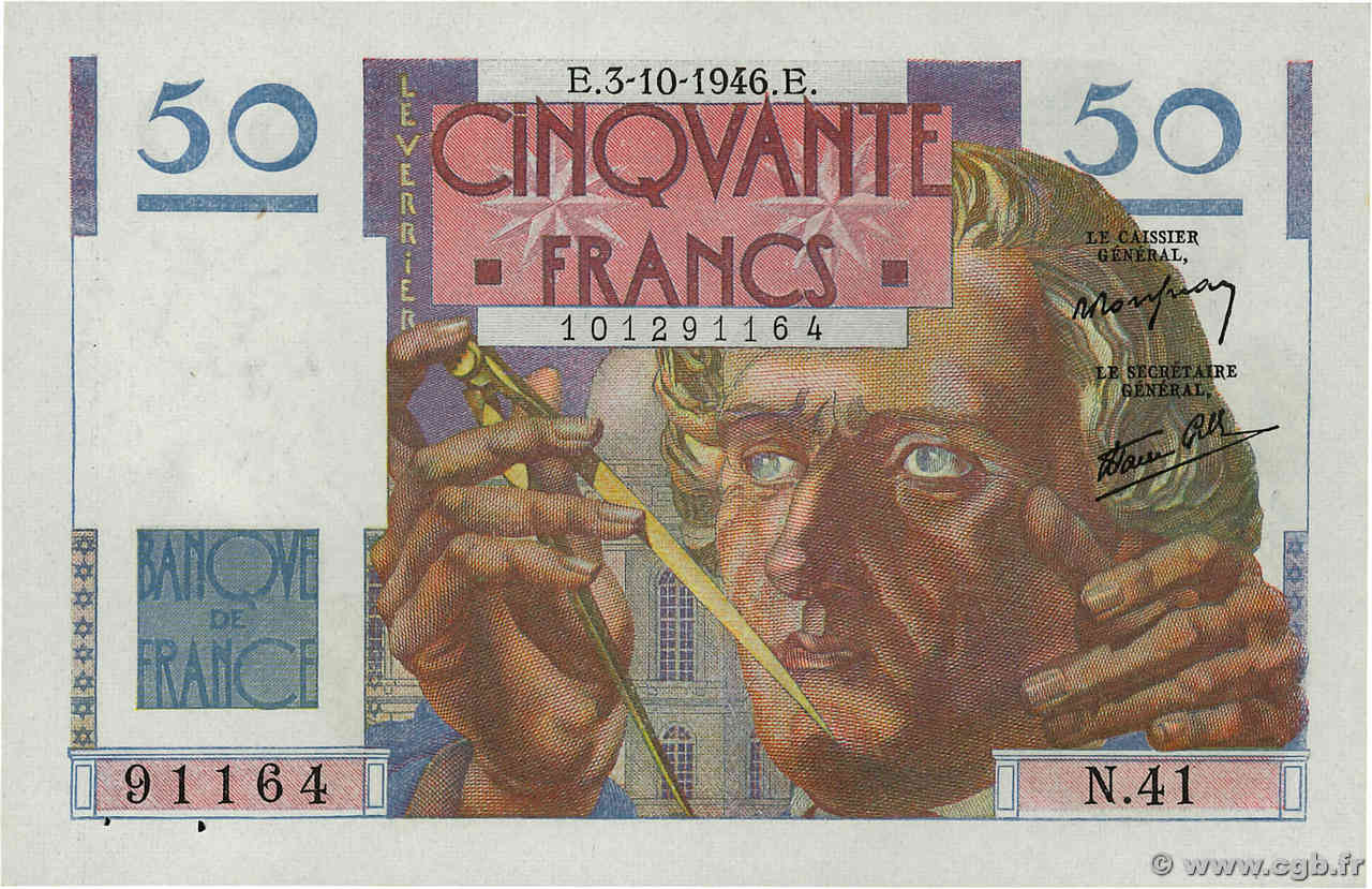 50 Francs LE VERRIER FRANCIA  1946 F.20.06 AU