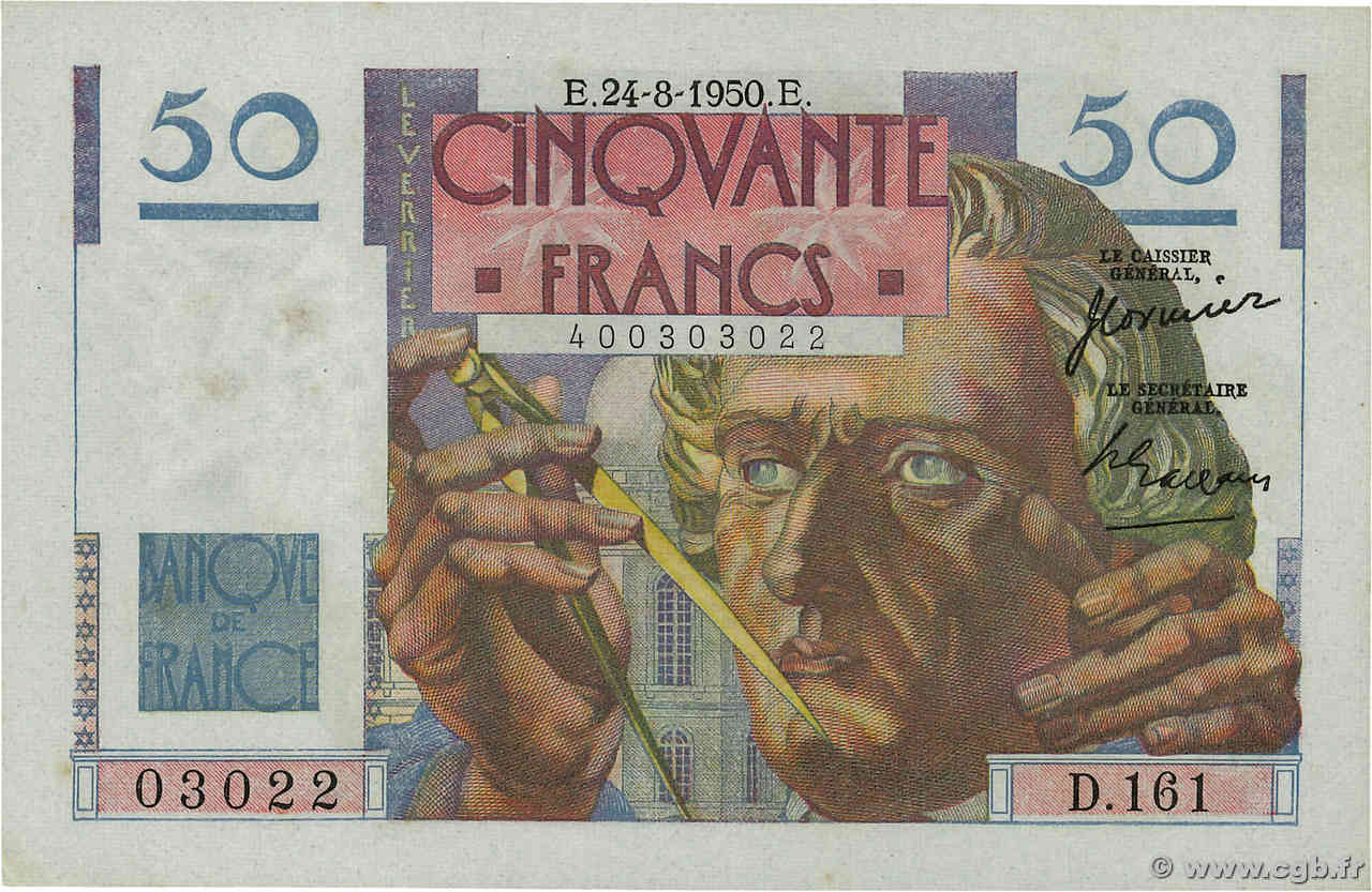 50 Francs LE VERRIER FRANCE  1950 F.20.16 AU