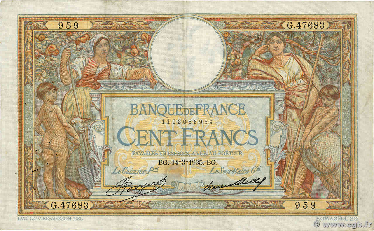 100 Francs LUC OLIVIER MERSON grands cartouches FRANCE  1935 F.24.14 F