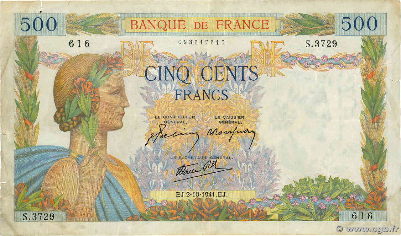 500 Francs LA PAIX FRANCE  1941 F.32.22 F