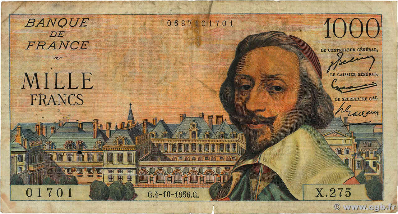 1000 Francs RICHELIEU FRANCE  1956 F.42.22 G