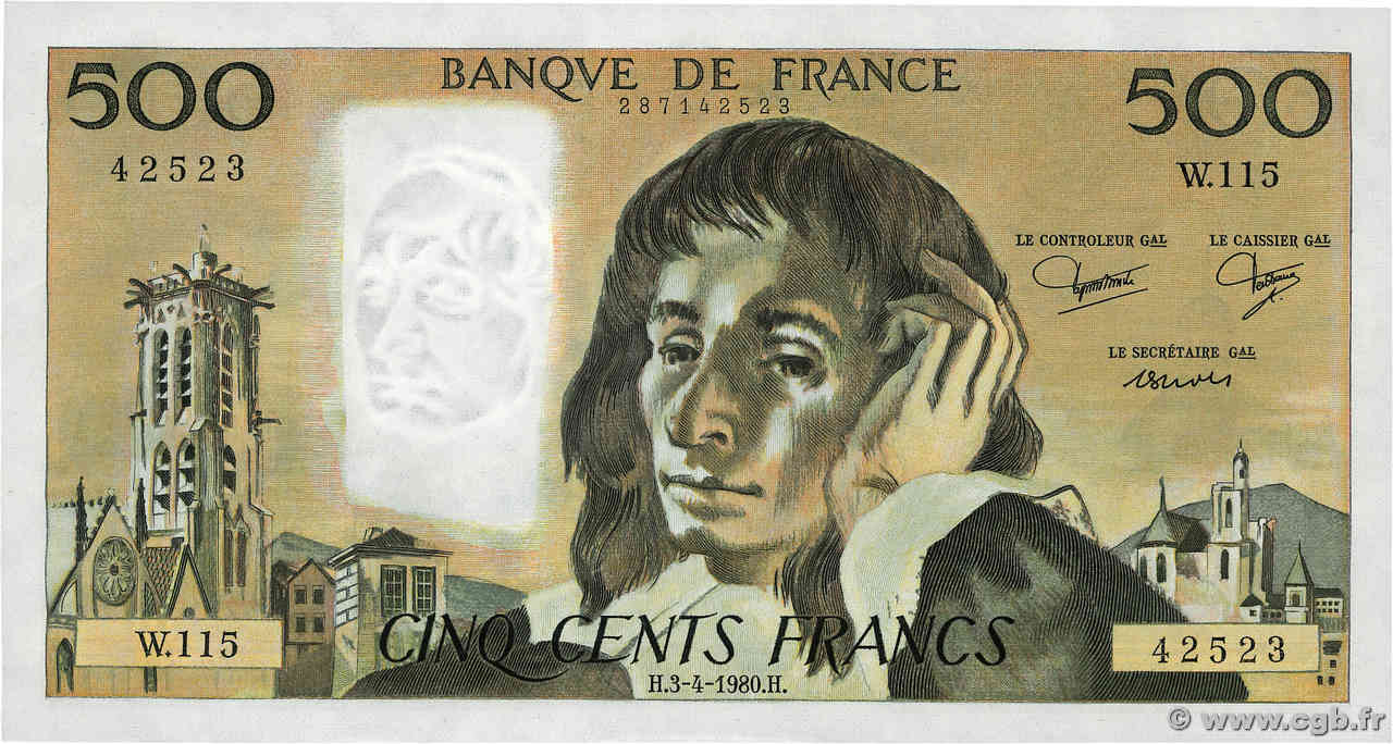 500 Francs PASCAL FRANCE  1980 F.71.21 pr.NEUF
