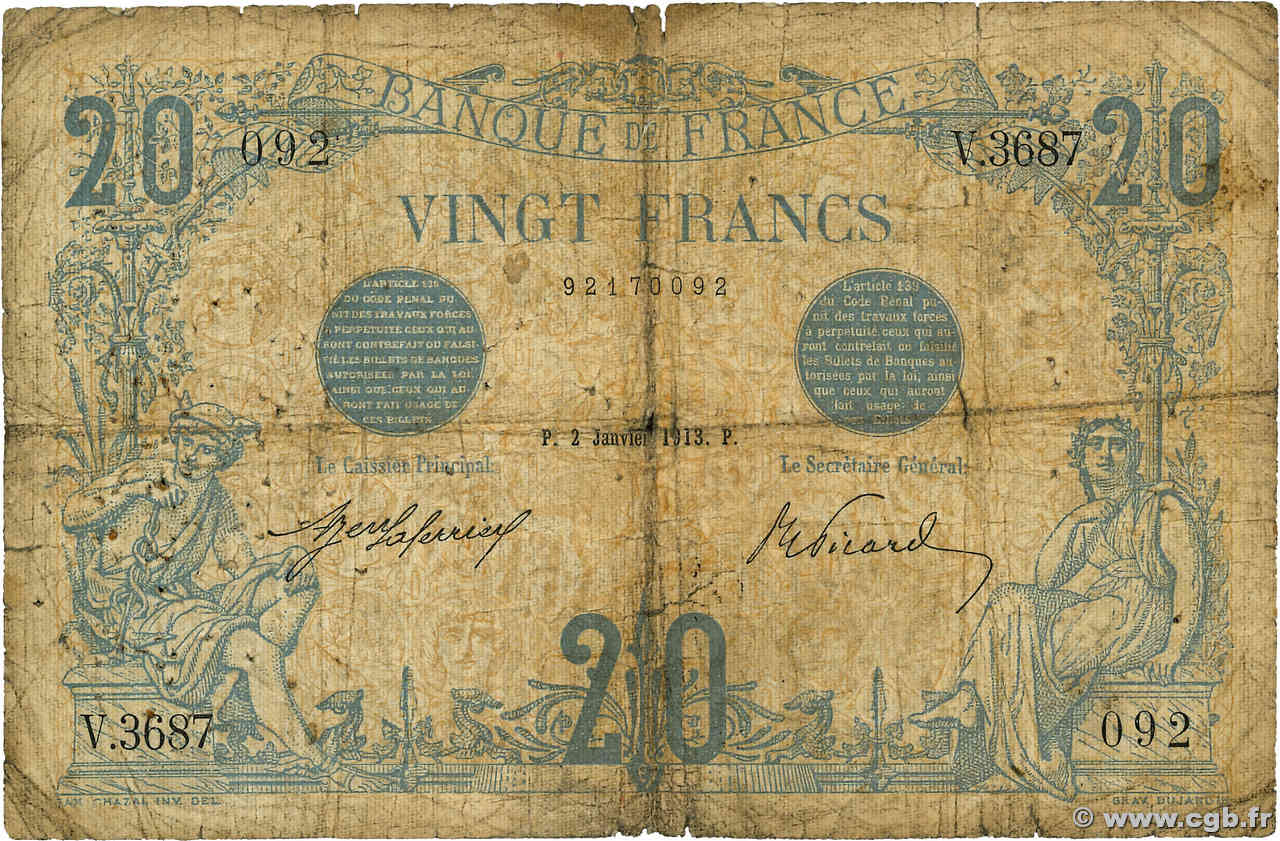 20 Francs BLEU FRANCE  1913 F.10.03 pr.B