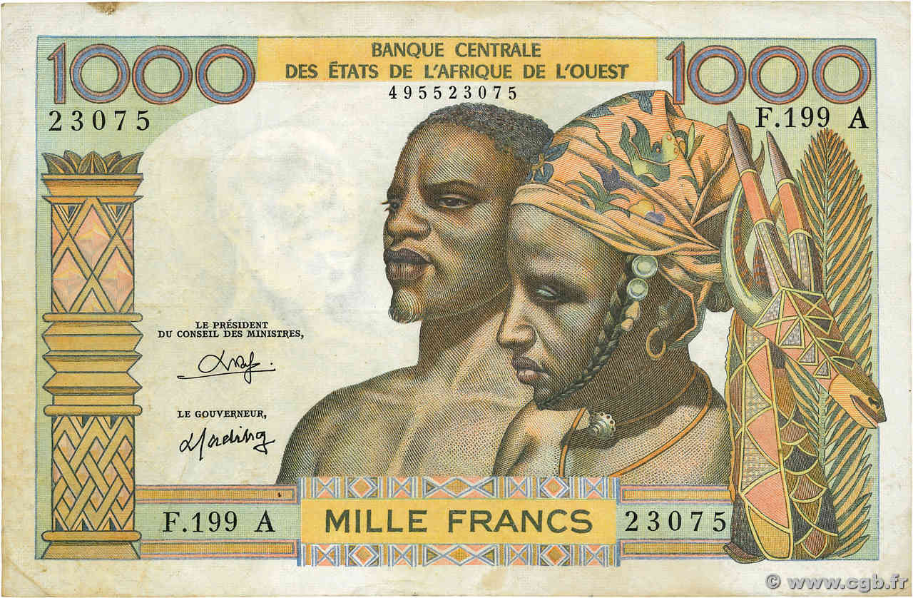 1000 Francs WEST AFRICAN STATES  1980 P.103An F+