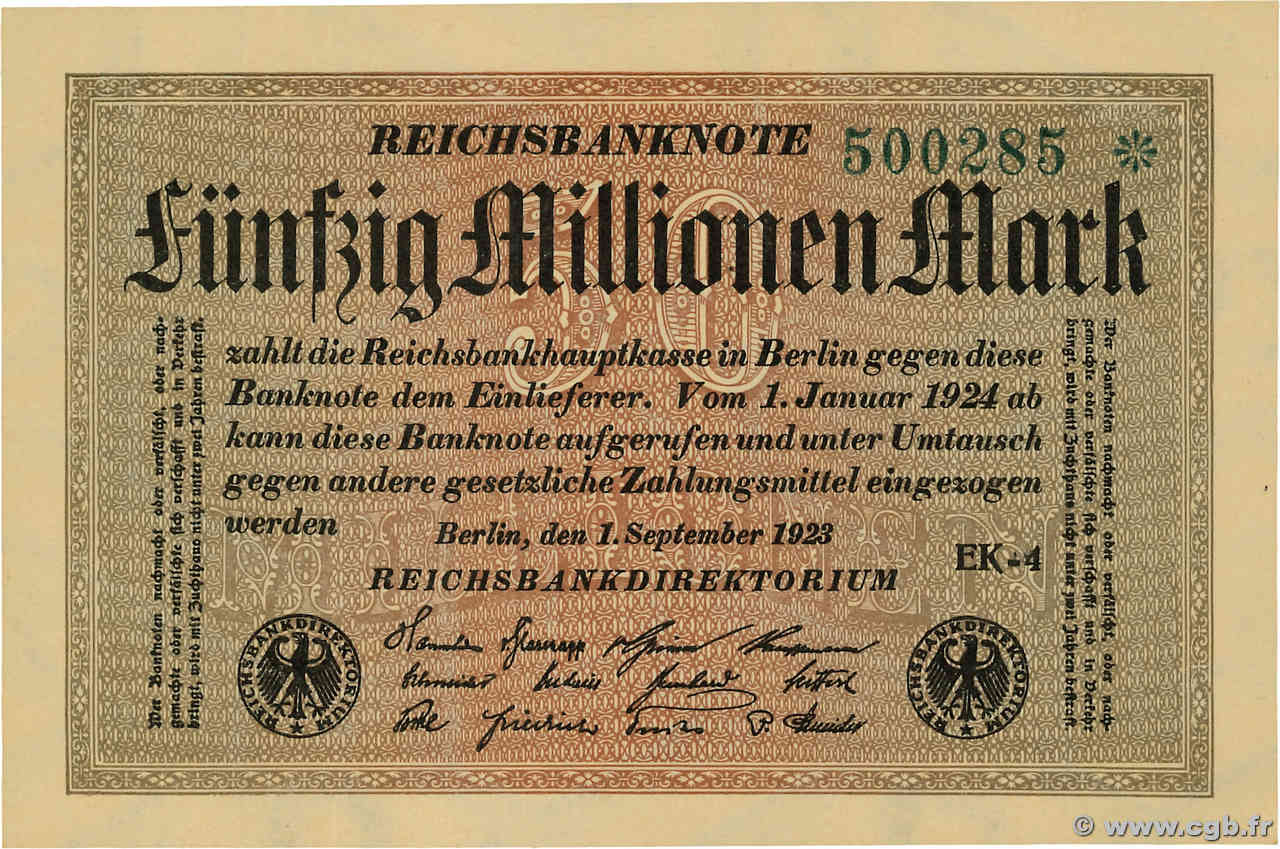 50 Millions Mark ALLEMAGNE  1923 P.109 NEUF