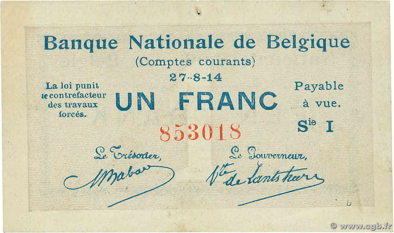 1 Franc BELGIQUE  1914 P.081 pr.SUP
