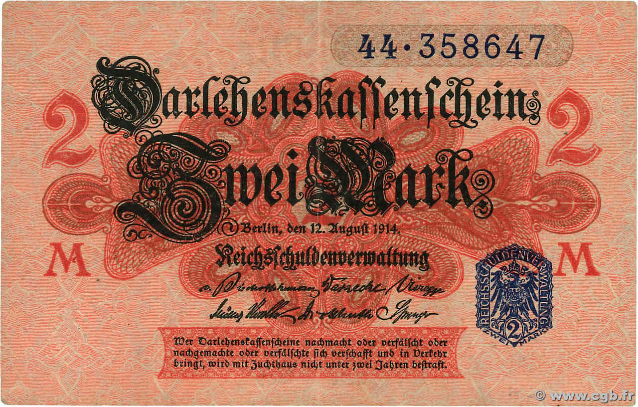 2 Mark DEUTSCHLAND  1914 P.055 fST