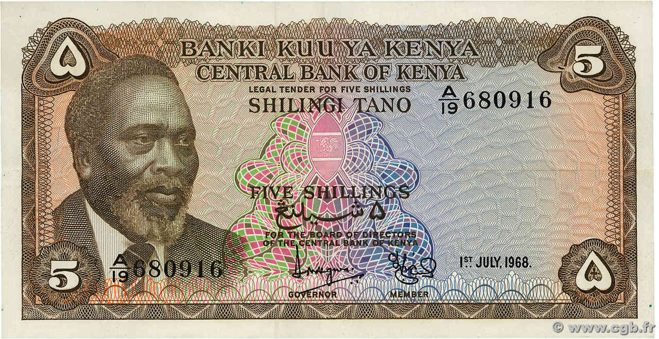 5 Shillings KENYA  1968 P.01c TTB