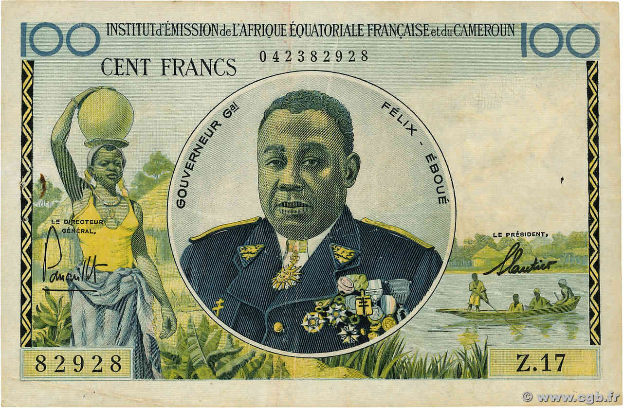 100 Francs Félix Éboué IE FRENCH EQUATORIAL AFRICA  1957 A.141a F
