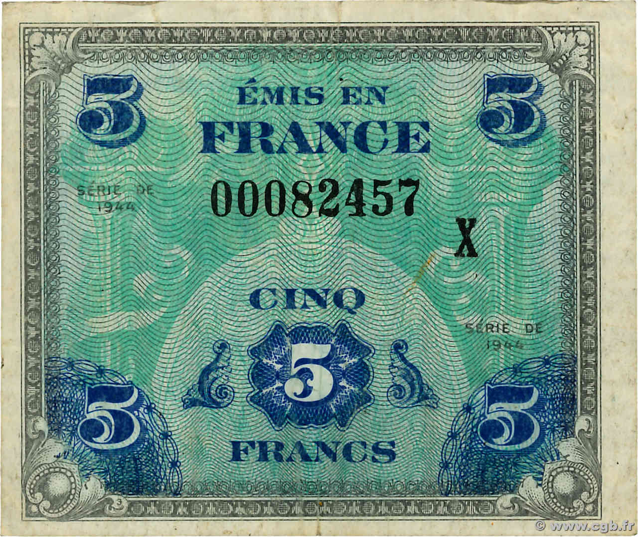 5 Francs DRAPEAU FRANKREICH  1944 VF.17.03 fSS