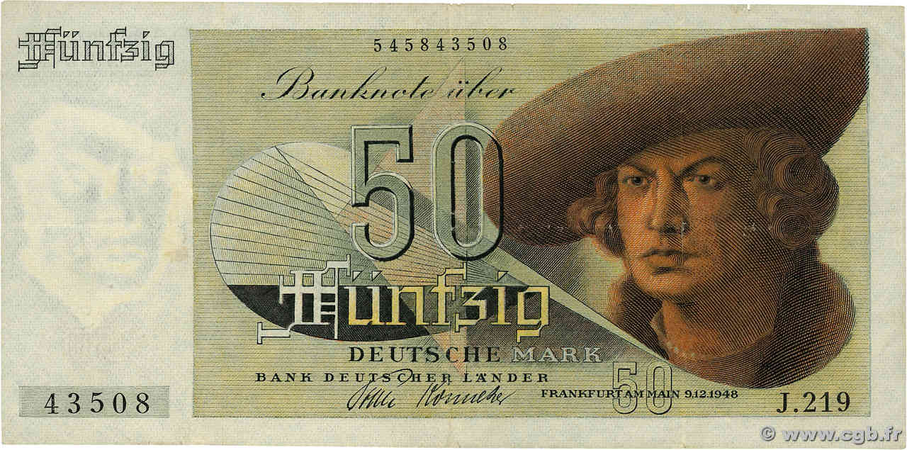 50 Deutsche Mark GERMAN FEDERAL REPUBLIC  1948 P.14a BC+