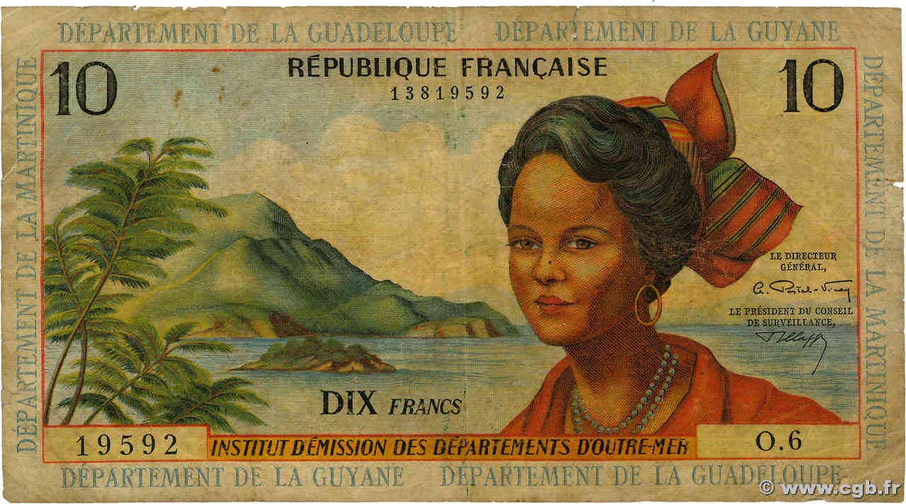 10 Francs FRENCH ANTILLES  1964 P.08b G
