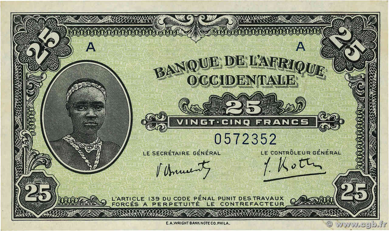 25 Francs AFRIQUE OCCIDENTALE FRANÇAISE (1895-1958)  1942 P.30a SUP+