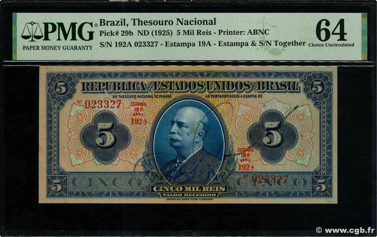 5 Mil Reis BRASIL  1925 P.029b SC+