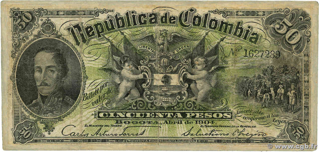 50 Pesos COLOMBIA  1904 P.314 RC+