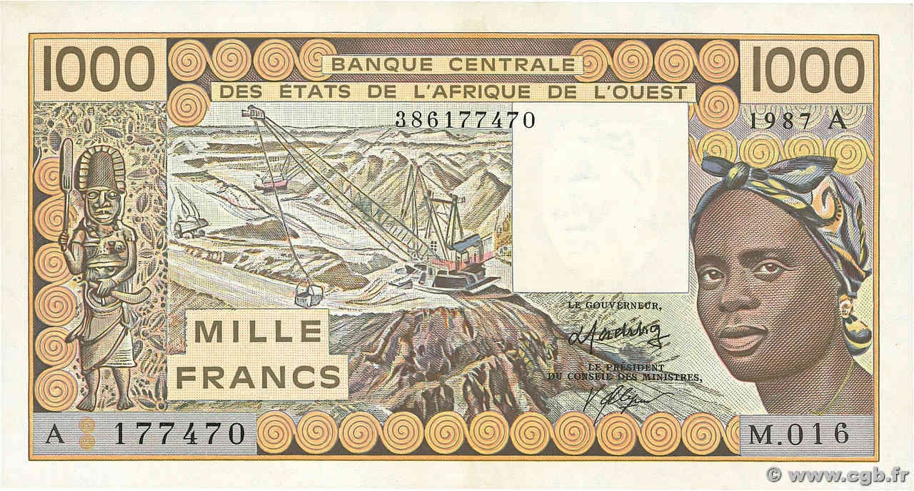 1000 Francs ÉTATS DE L AFRIQUE DE L OUEST  1987 P.107Ah SUP+