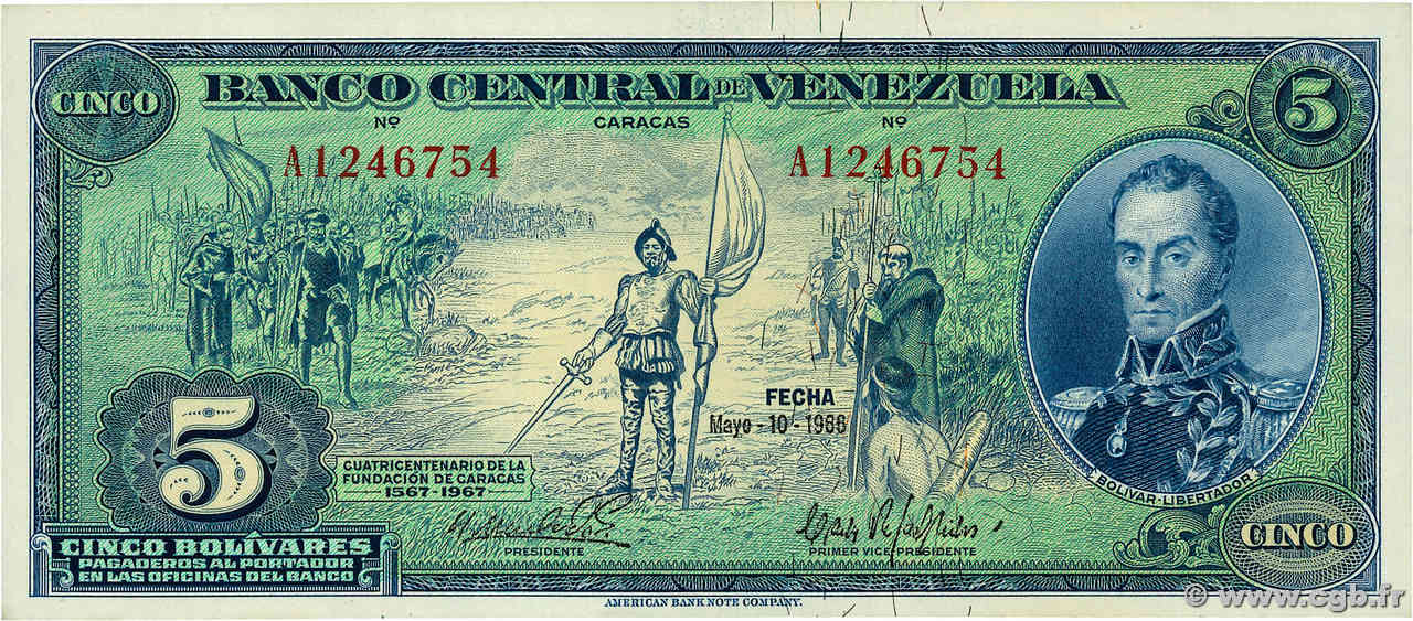5 Bolivares Commémoratif VENEZUELA  1966 P.049 SPL