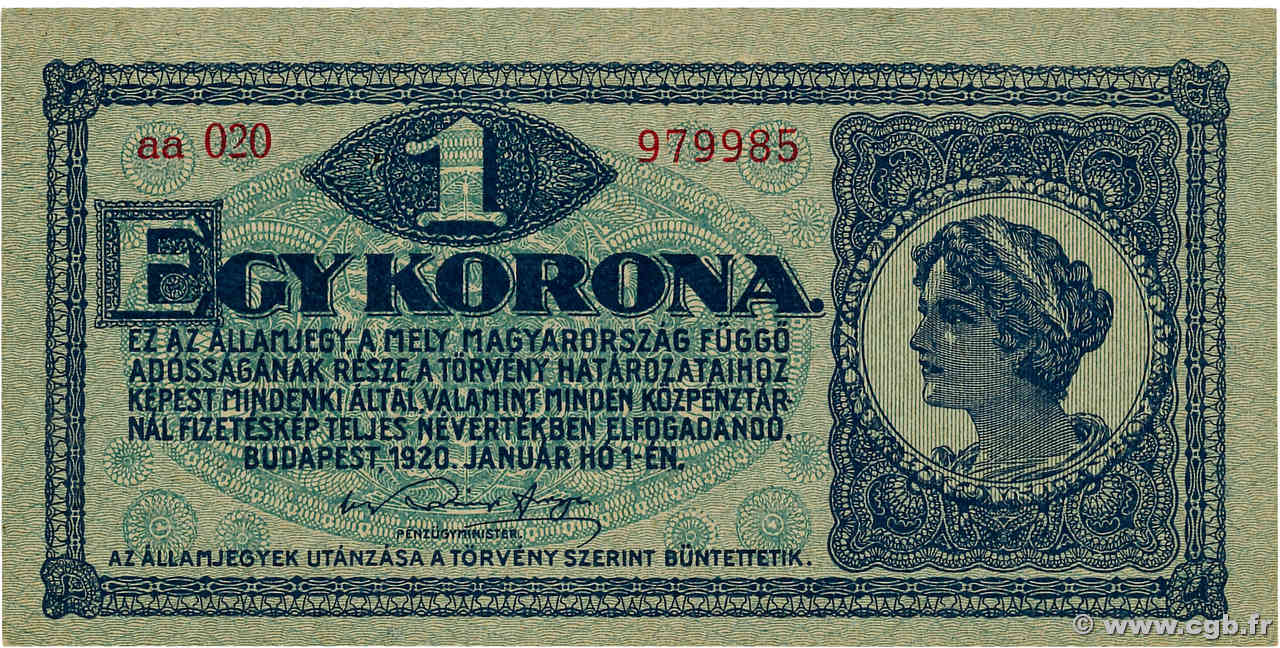1 Korona HONGRIE  1920 P.057 NEUF