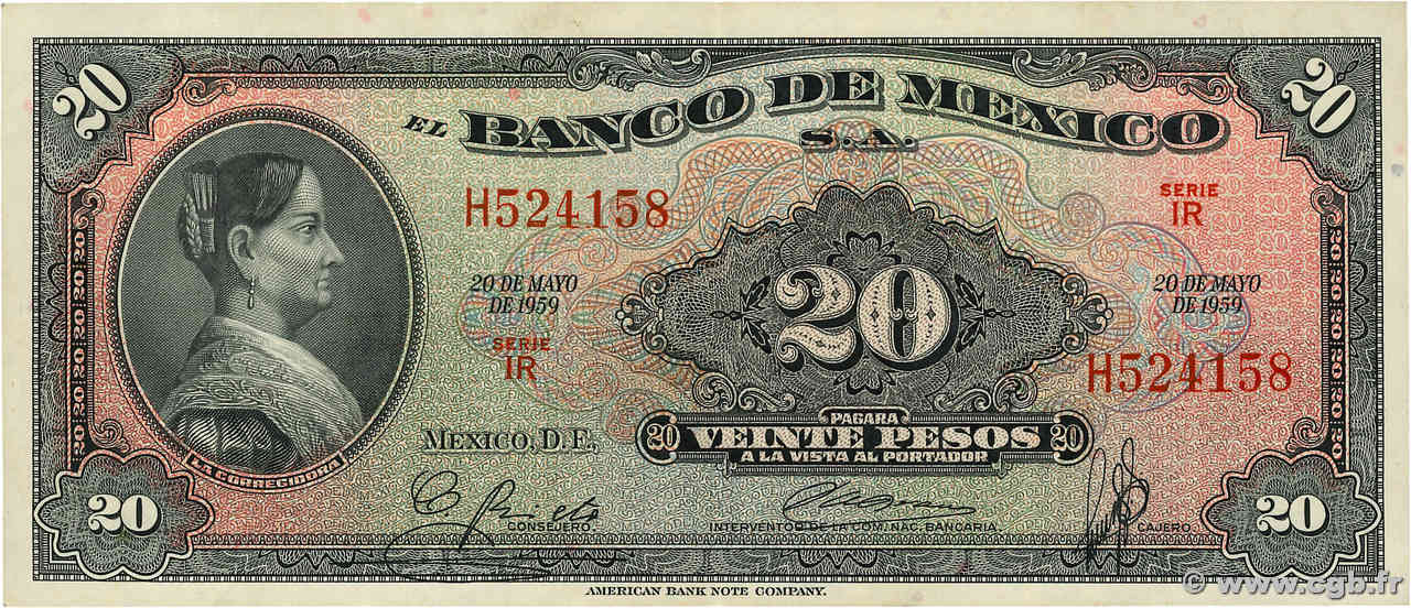 20 Pesos MEXIQUE  1959 P.054h SUP+