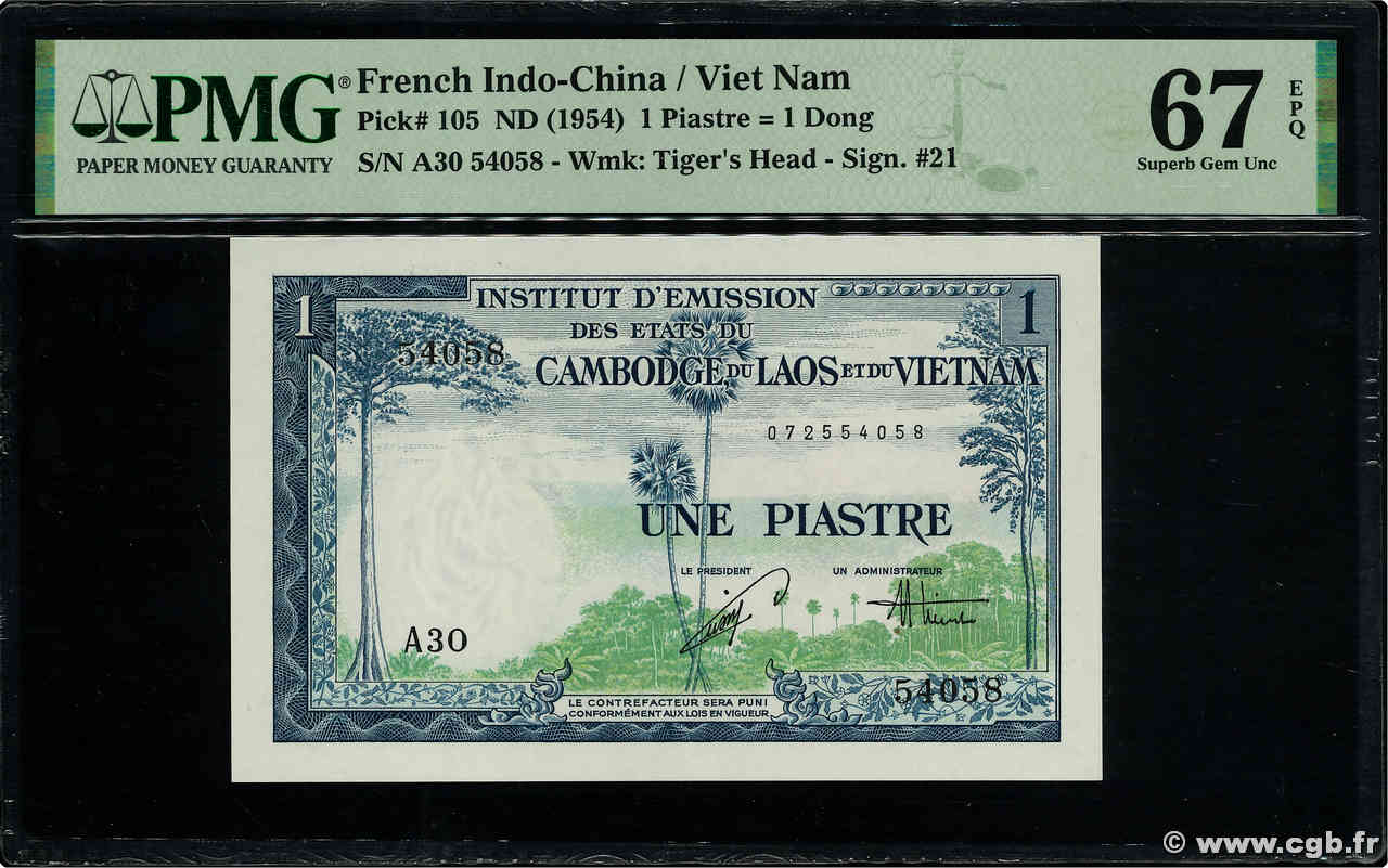 1 Piastre - 1 Dong INDOCHINA  1954 P.105 FDC