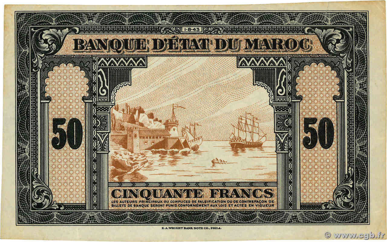 50 Francs Épreuve MARUECOS  1943 P.26p EBC+