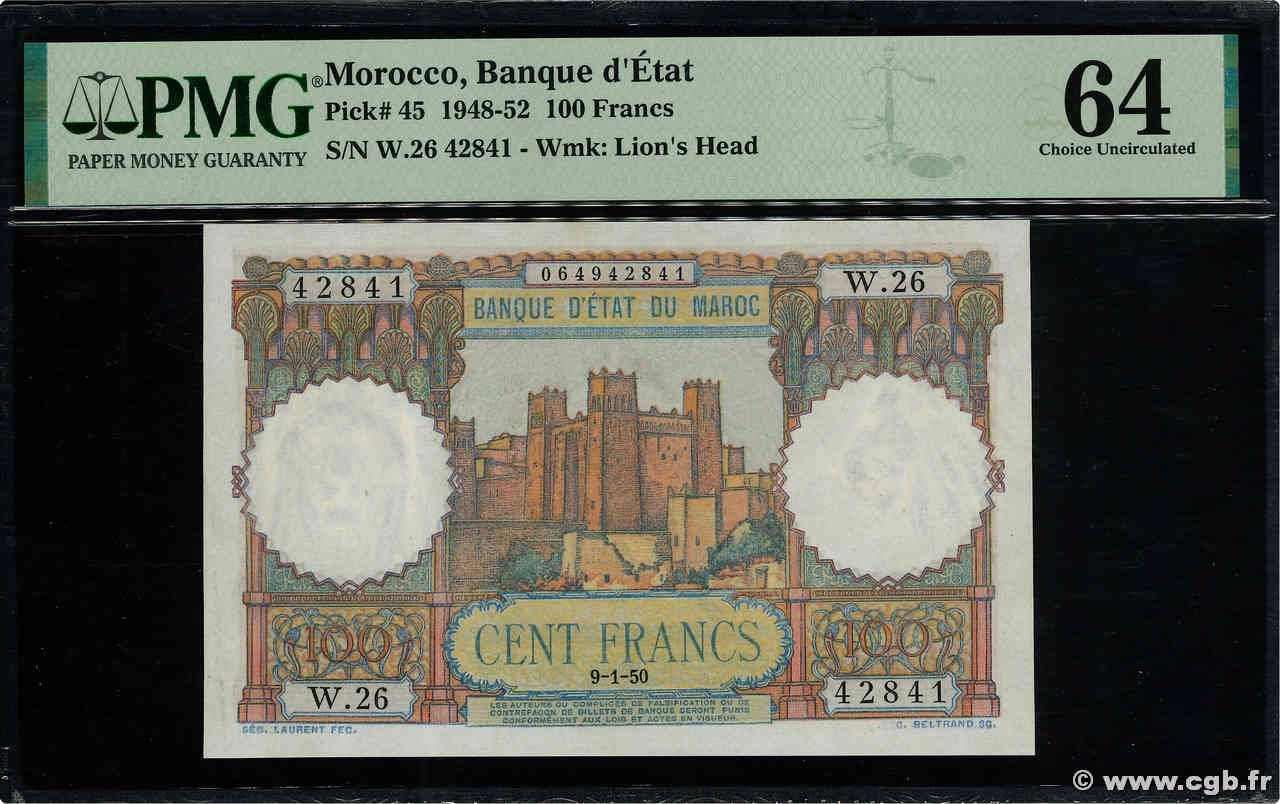 100 Francs MAROC  1950 P.45 pr.NEUF