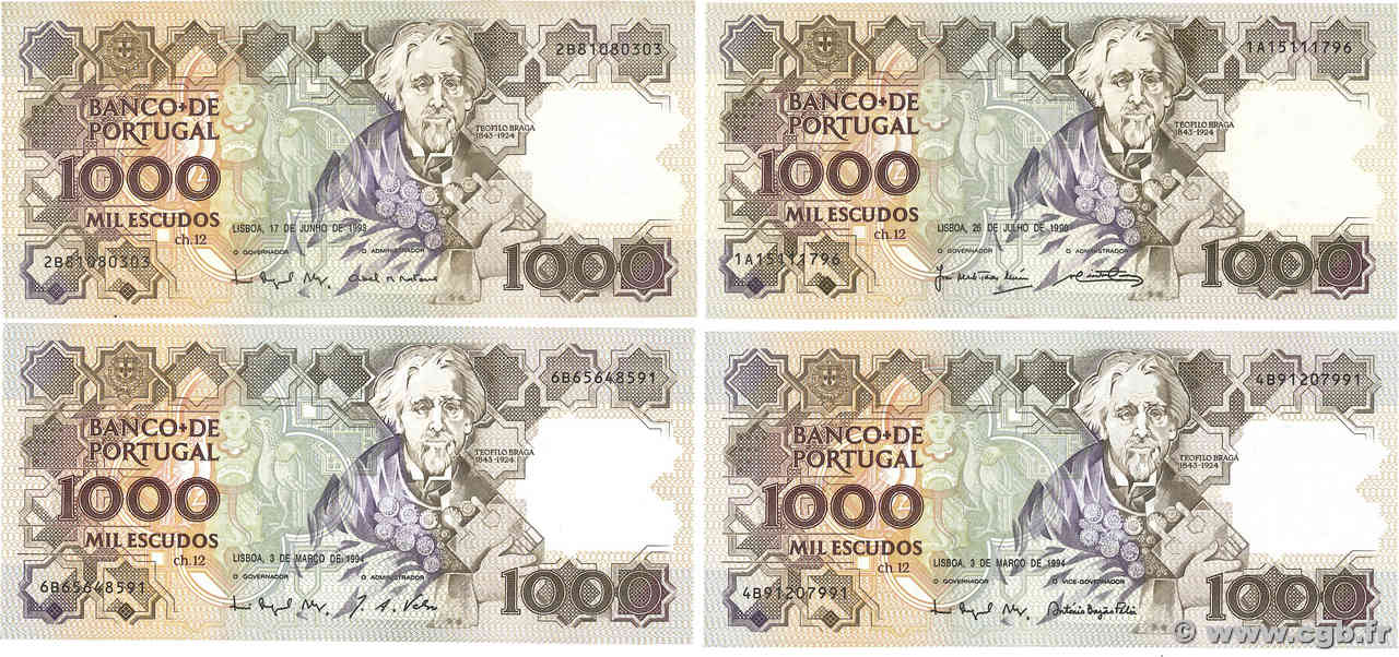 1000 Escudos Lot PORTUGAL  1990 P.181g/j/k SPL